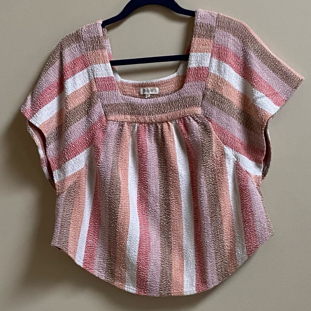 MADEWELL COTTON/FLUTTER SLEEVE/CROP TOP/STRIPE MULTI COLOR/MEDIUM.